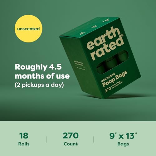 Earth Rated Poop Bags for Dogs, Guaranteed Leak Proof and Extra Thick Waste Bag Refill Rolls, Unscented, 270 Bags - size: 270 Bags, style: Unscented