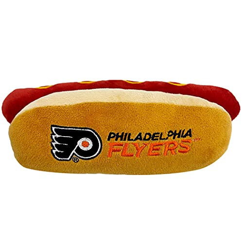 Pets First NHL Philadelphia Flyers HOT Dog Plush Dog & CAT Squeak Toy - Cutest HOT-Dog Snack Plush Toy for Dogs & Cats with Inner Squeaker & Beautiful Hockey Team Name/Logo - color: Philadelphia Flyers, style: NHL Hot Dog Toy