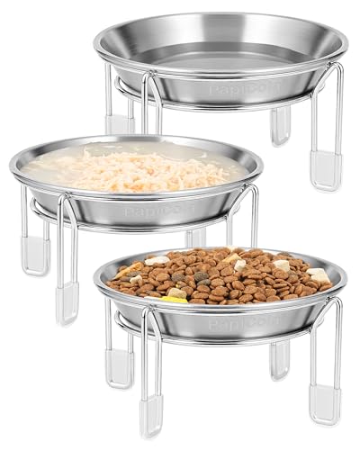 Elevated cat Bowl, 6.3" Wide Raised Stainless Steel Cat Food and Water Dishes, Small Dog Bowl, Whisker Friendly, Anti-Vomiting, Neck Stress-Free, Non-Slip Stainless Steel Stand with 4 Legs- 3Pack - color: 3PC