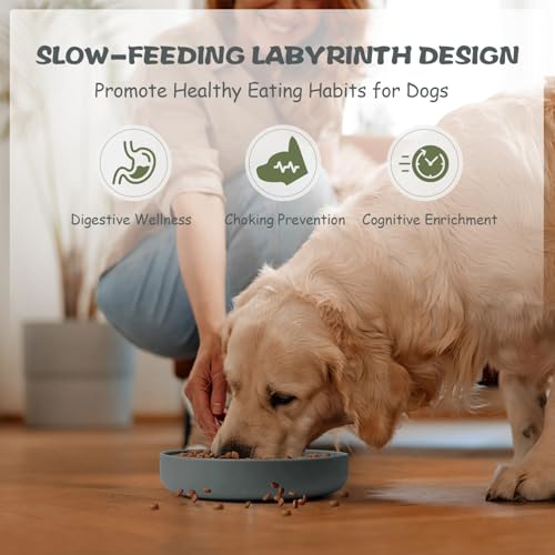 Lesipee Slow Feeder Dog Bowl for Large & Small Dogs, Anti Choking Puzzle Dog Food Bowl with Non-Slip Base, Interactive Pet Slow Eating Tool, Silicone Cat Feeding Mat for Puppies & Cats(Grey) - color: Grey