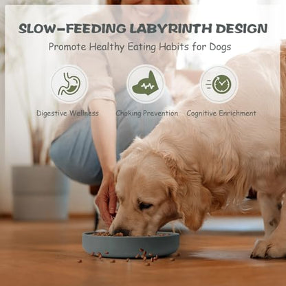 Lesipee Slow Feeder Dog Bowl for Large & Small Dogs, Anti Choking Puzzle Dog Food Bowl with Non-Slip Base, Interactive Pet Slow Eating Tool, Silicone Cat Feeding Mat for Puppies & Cats(Grey) - color: Grey