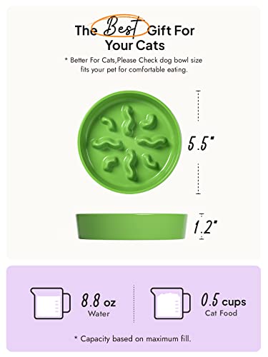 Ceramic Slow Feeder Dog Bowls Small Breed, 0.5 Cups Dog Food Dish for Fast Eaters, Puzzle Bowl for Small Dogs and Cats, 5.5 Inch-Green - color: Green