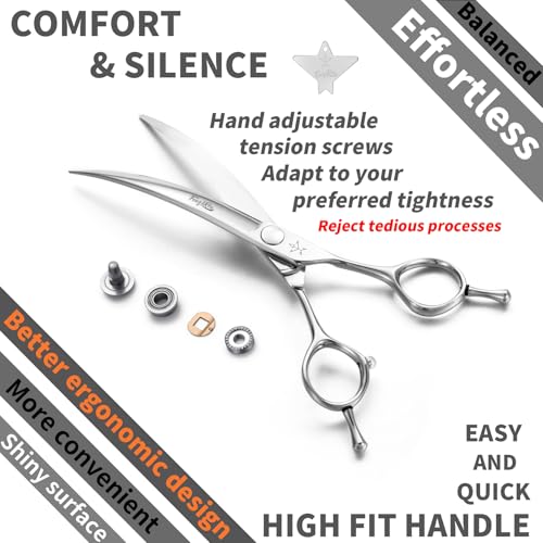 High-end Professional Dog Grooming Curved Scissors Pet Curved Shears 7 Inches Extremely Very Sharp Made Of Stainless Steel Alloy By Hand For Dog Cat Groomer - size: 7inch, style: Curved Shears