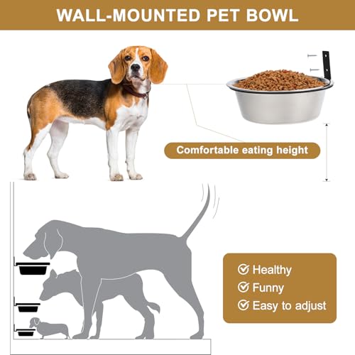 Raised Dog Bowl and Wall-Mounted Stainless Steel Pet Feeding Bowl 8-inch Kitten Water Dish for Comfortable Elevated Puppy and Cat Food Station