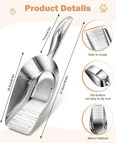 Stainless Steel Cat-Dog Food-Scoop Measuring 1-Cup, Pet Food Scoop with Measuring Lines For Dogs, Cats, And Kitchen Use, Dishwasher Safe