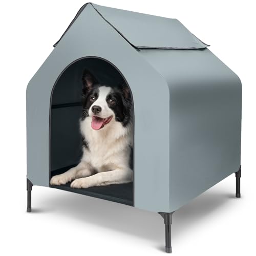 36" Outdoor Dog House Indoor Shelter for Small to Medium Dogs up to 55 lbs, Elevated Pet Bed with Removable Canopy, Breathable Mesh Windows, Raised Cooling Shelter for Patio Yard
