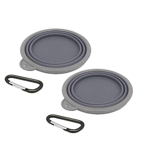 Collapsible Portable Silicone Big Dog Bowls,2 Pack,34 oz/Each Bowl,Silicone Basic Bowl with Plastic Rim and D-Ring,Foldable Travel pet Feeder,Portable Basic Bowl for Dog (Grey) - color: grey