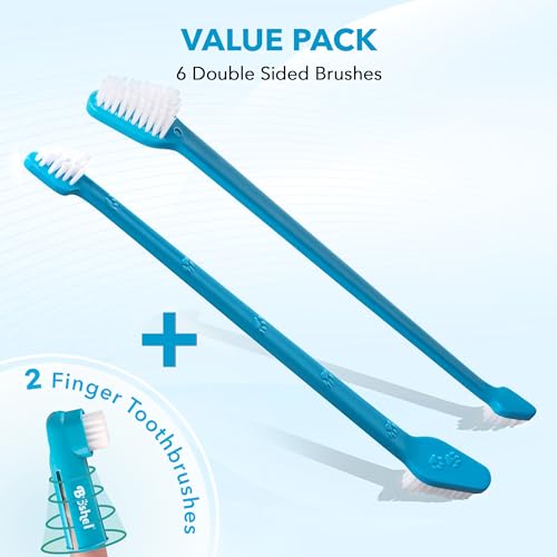 Boshel Dog Toothbrush Kit, 6 Dual-Headed Dog Tooth Brush + 2 Pet Finger Toothbrush for Small and Large Breeds, 8 Pack - style: 8 Pack