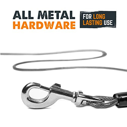 Mighty Paw Dog Tie Out Cable - Perfect for Large Or Small Dogs - Provides an Off-Leash Feel with Total Control - Strong Braided Steel Cable for Ultimate Durability - Weather Proof - Rust Protected