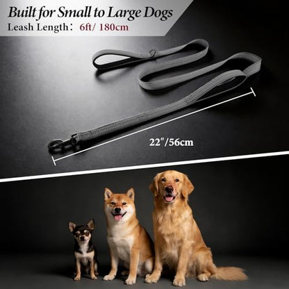 Double Handle Dog Leash 6 FT Reflective 2 Handle Traffic Lead with Padded Grip, Heavy Duty Nylon Leash for Walking Training, for Small Medium Large Dogs, Gray - color: Gray