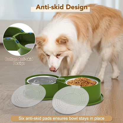 Newget Stainless Steel Dog Bowl Set with Lids, 304 Metal Dual Food & Water Bowls for Dogs & Cats, Large Capacity Pet Feeder with Cover Keeps Food Fresh, Anti-Skid Dog Dish for Small/Medium/Large Pets - color: Green