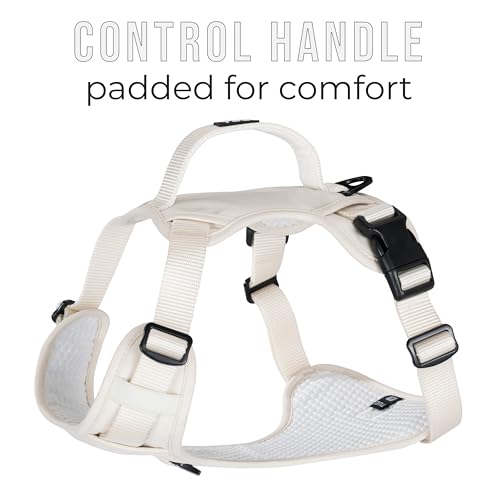 TUG Dog Harness with 2 Leash Connection Points | Adjustable, Padded, Lightweight | Handle on Back | No-Pull Front Clip (Medium, Cream) - color: Cream - Basic Harness, size: Medium
