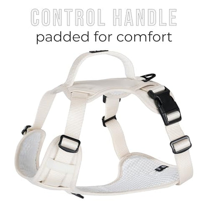 TUG Dog Harness with 2 Leash Connection Points | Adjustable, Padded, Lightweight | Handle on Back | No-Pull Front Clip (Large, Cream) - color: Cream - Basic Harness, size: Large