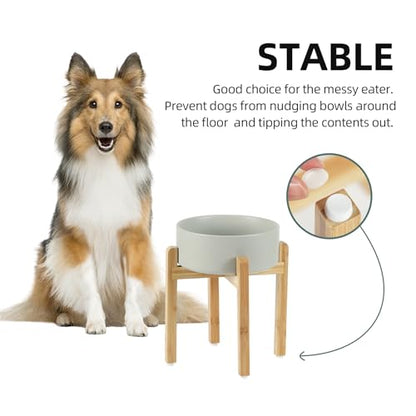 Havniva 8.3” Dog Bowls Elevated Ceramic Dog Food and Water Bowl, Raised Dog Water Bowl with Stand Non-Slip Rubber Base Large Capacity Feeding Pet Food Bowl for Large Dogs - color: Matte Gray - Bowl+Stand, size: 8.3 Inch
