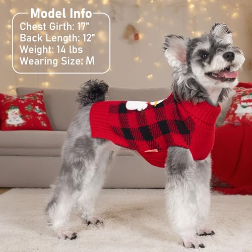 KYEESE Dog Christmas Sweater with Snowman Design, Turtleneck Dog Sweater for Small Dogs. Cozy Holiday Outfit, Red Buffalo Plaid Knitwear with Leash Hole, Soft Warm Festival Pet Clothes, Large - color: 4# Snowman, size: Large (11-19lbs)