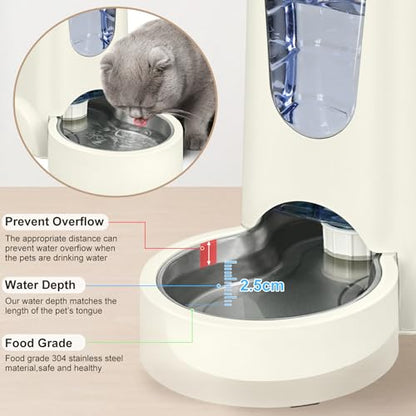 2 Pack Automatic Cat Feeder and Stainless Steel Water Dispenser, Gravity Dog Waterer Set Food Feeder and Waterer Set for Small Medium Kitten Puppy Pets (1 Gallon x 2, Ivory White) - color: 1 Gallon x 2 - Ivory White
