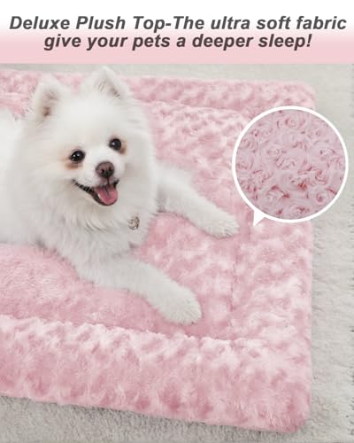 Washable Dog Bed Mat Crate Pad Soft Fluffy Pet Kennel Beds Dog Sleeping Mattress for Large Jumbo Medium Small Dogs, 30 x 19 Inch, Pink - color: Pink, size: 30.00" x 19.00" x 1.50"