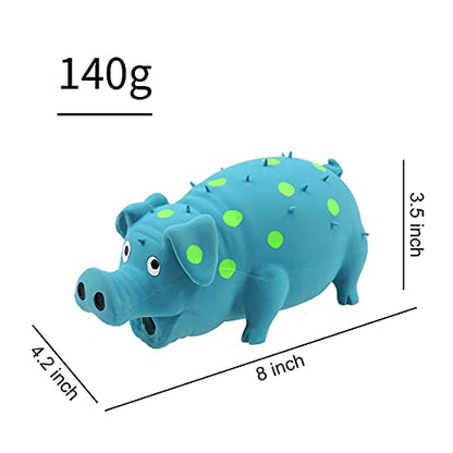 Andiker Dog Squeaky Toy, Dots Latex Dog Chew Toys with a Oinks Sound Squeaker Grunting Pig Dog Toy Durable Self Play 8" Dogs Squeeze Toy for Dental Biting Chasing to Kill Boring Time (Blue) - color: blue