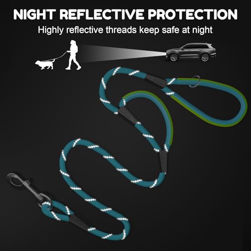 Dog Leash Heavy Duty 4/5/6ft XiaZ 2 Handles Dog Leashes for Medium Large Dogs 1/2 Inch 1000lb Strength Reflective PVC Waterproof-Handles Metal Hook Dual-Handle Rope Leash Nighttime Safety - color: BLue, size: 4FT (1/2")