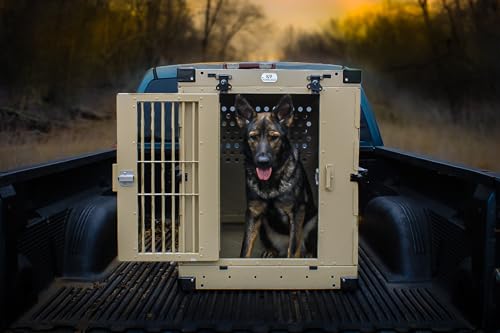 K9 Kennel Boss Aluminum Collapsible Dog Crate, Heavy Duty Folding Kennel - Large (Tan) - color: Tan, size: 41.6"L x 29.7"W x 33.9"H