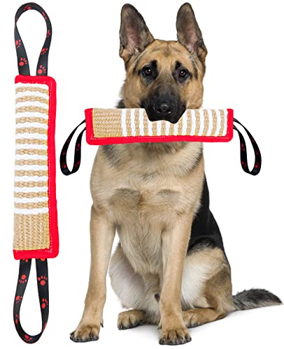 Clysoru Dog Tug Toy Tough Jute Bite Pillow Lasting Training Equipment Puppy to Large Dogs Interactive for Large and Small - color: Fiag red