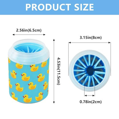 Duck Blue Print Dog Paw Cleaner Cup with Soft Silicone Brush, Small Portable Lightweight Muddy Paw Washer for Dogs, Easy to Use Pet Foot Cleaner
