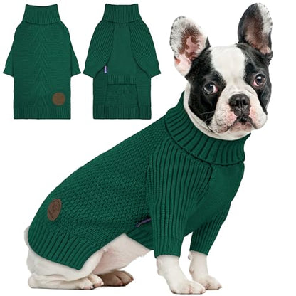 cyeollo Dog Sweater Pullover Turtleneck for Dogs, Classic Knitwear Fall Winter Cold Weather Dog Clothes Warm Pet Apparel Small Medium Large Dog Sweaters, Green S - color: Green, size: Small