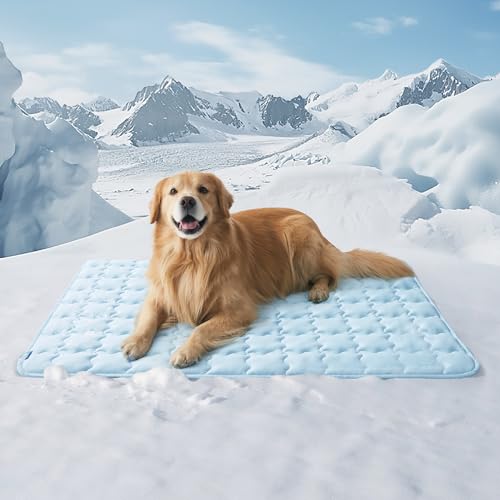 Bedsure Cooling Dog Mat Extra Large, Q-Max>0.5 XXLThin Breathable Cold Crate Pad for Pet, Portable Washable Kennel Bed for Summer Active Dog with Chill Soothing Fabric to Rapid Cooling, 48x30, Blue - color: Baby Blue, size: 48" x 30" (XXL)