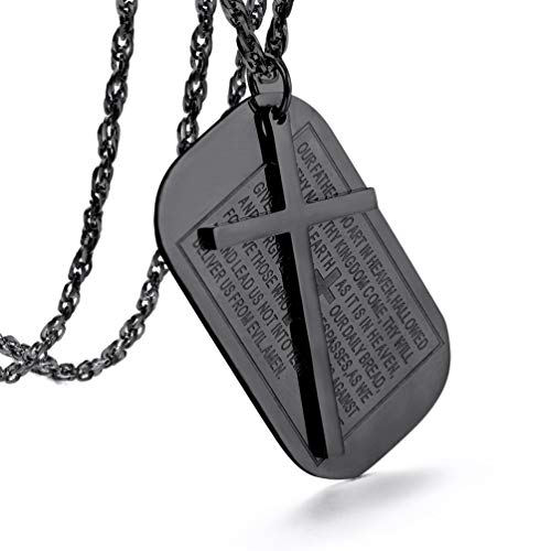 PROSTEEL Cross Necklace for Men Women, 316L Stainless Steel Dog Tag Cross/Dog Tags Military, Jesus Crucifix, Snake Cross, Black/Gold/Silver/Rose Gold/Blue Tone Cross Pendant, Come with Box - color: 1. Black, style: 4. OUR FATHER WHO ART IN HEAVEN