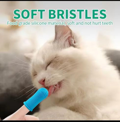 Gomoly Pet Toothbrush, 360 ° Dog Tooth Cleaning Set, Cat Finger Cover Toot-hbrush for Cleaning Tongue Coating and Tooth Care, Pet Silicone Finger Cover Toothbrush Set of 2 with Case (Blue),Large - color: Blue