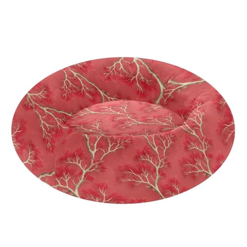 Calming Donut Dog Bed Coral Gorgeous Vivid Tree Design, 22" Washable Pet Lounger with Removable Cover, Cozy Cushion Comfort Nest for Medium Dogs - size: Medium