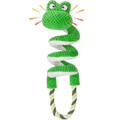Letsmeet Interactive Squeaky Dog Toys with Pull Rope, Large Dog Tug of War Toy, Plush Puppy Chew Toys for Dental Health, Great for Small, Medium and Big Dogs - color: Green