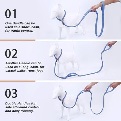 Slip Lead Dog Leash, Dog Training Leash with Double Handle, Soft Leather Slip Leash and Collar, Heavy Duty Nylon Dog Lead, No Pull Walking for Medium Large Small Dogs 5ft Blue Purple - color: Blue Purple, size: 5ft