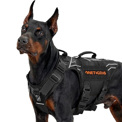 OneTigris Tactical Dog Harness for Large Dogs, Adjustable Tactical Dog Harness with Handles, Reflective Vest Heavy Duty & Breathable Military Assistance Vest with No Pull Buckle, Black - color: Black, size: Large