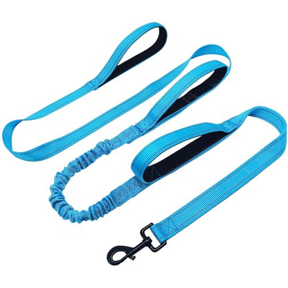 WYuZe 3 Handle Dog Leash 7ft Nylon Bungee Leash with Traffic Padded Handles | Reflective Training Medium Large Dog No Pull Shock Absorbing Comfortable Walking Hiking (7ft, Blue) - color: Blue