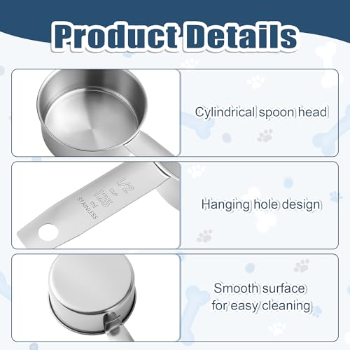 2PCS 1/2 Cup Dog Food Scoop, 125ml Stainless Steel Half Cup Measuring Scoop, Durable Dishwasher Safe Pet Food Scoops for Feeding Pet, Wet and Dry Ingredients