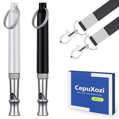 2 Pack Ultrasonic Dog Whistle to Stop Barking & Call Your Dog, Adjustable Silent Frequency for Training, Recall & Deaf Aid, Deterrent for Neighbors Dog, Stainless Steel with Lanyard