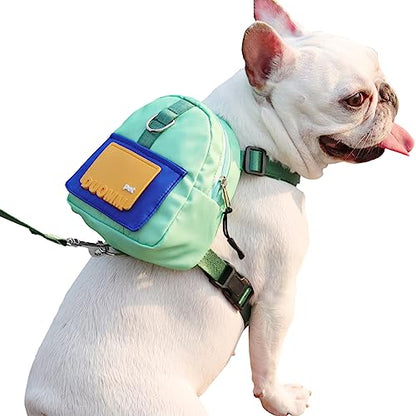 Dog Backpack Harness with Leash,Cute Pet Puppy Backpacks Bulid-in Dog Poop Bag Dispenser,Adjustable Pets Self Carrier Bag for Small Medium Dogs Travel Hiking Daily Walking(S, Green) - color: Green, size: Small