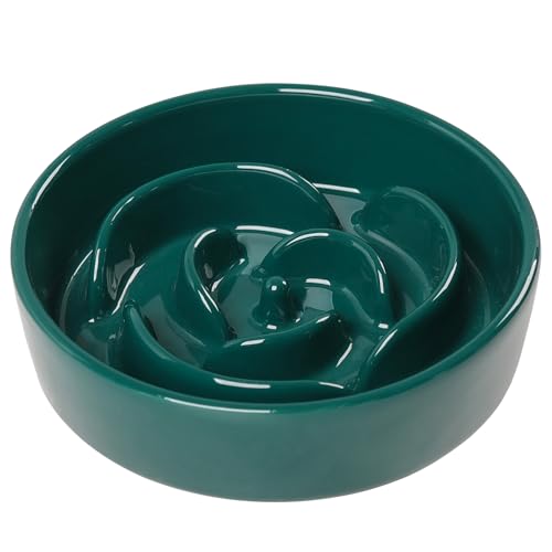 Slow Feeder Dog Bowls,Ceramic Slow Feeding Bowl for Small and Medium Breed,Anti Choking Puzzle Dog Food Bowl with Non-Slip Base for Fast Eater(Green, S-0.6CUP) - color: Green
