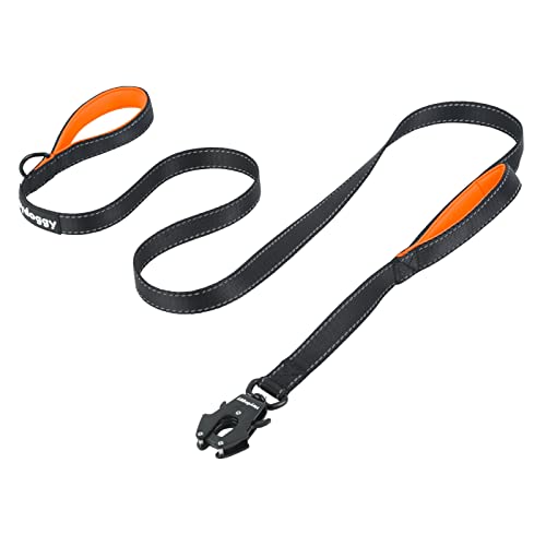 Strong Heavy Duty Dog Leash - 4ft Reflective Nylon Training Leash with Soft Padded Double Handle & Auto Lock Frog Clip - Safety Traffic Control for Large Medium Small Dog No Pull Walk Black Orange,4ft - color: Black Orange, size: 4FT x 1" x 2.8MM