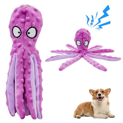 Squeak Dog Toy, 12.5In Plush Octopus Dog Toy with Crinkle Paper and Squeaky Inside, No Stuffing Dog Toys for Indoor Dog (Purple) - color: purple