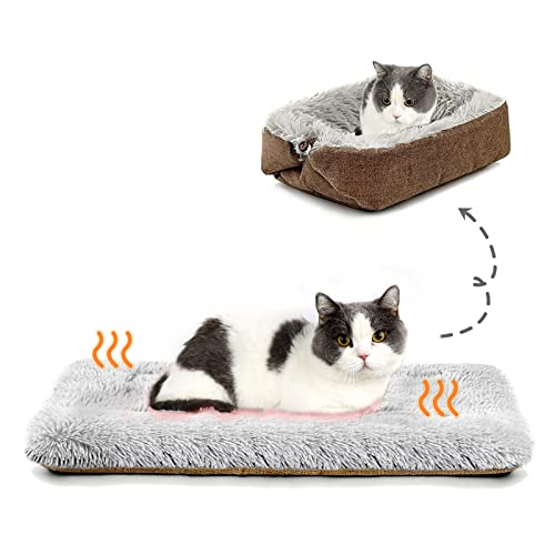 Self Warming Cat Bed, Foldable Self Heated Cat Mat Extra Warm Thermal Heating Pet Pad 24 x 20 inch for Indoor Outdoor Cats, Non-Slip Bottom Washable Non Electric Brown - color: Brown