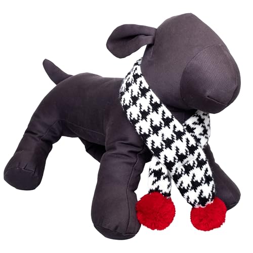 THE WORTHY DOG Houndstooth Sweater & Scarf Set Dog Sweater – Warm Pullover Dog Clothes with Leash Opening, Acrylic Double Knit & High-Cut Belly - Black, Small - color: Houndstooth - Black/White/Red, size: Small