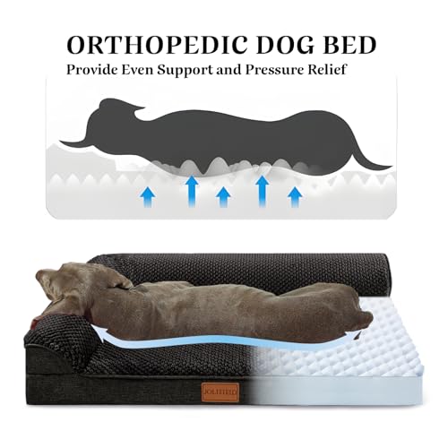 Orthopedic Dog Bed Large Sized Dog 36''X24'', Waterproof L Bolster Egg Crate Foam Pet Crate Beds with Washable Removable Cover, Non-Slip Soft Pet Couch Sleep Mat, Black - color: Black, size: L:36x24x3.5 IN