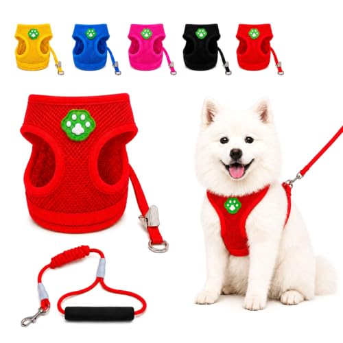 Dog Harness Small Sized and Leash Set, Step in Soft Light Puppy Vest, Breathable Mesh Pet Harness, Adjustable Pet Puppy Harness, Easy Walk Dog Harness, S: Chest 7.8-13.7" - color: Red, size: S: Chest 7.8-13.7" Leash 3.8 FT