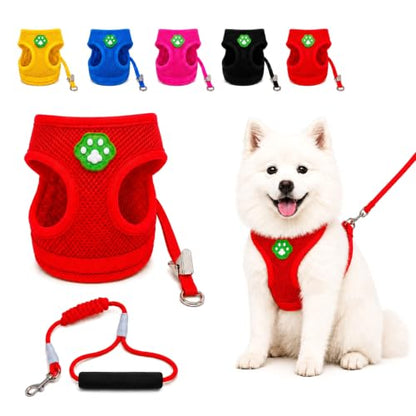 Dog Harness Small Sized and Leash Set, Step in Soft Light Puppy Vest, Breathable Mesh Pet Harness, Adjustable Pet Puppy Harness, Easy Walk Dog Harness, S: Chest 7.8-13.7" - color: Red, size: S: Chest 7.8-13.7" Leash 3.8 FT