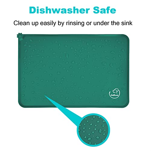 Silicone Waterproof Dog Cat Pet Feeding Mats, Non Slip, Easy Clean Pet Dog Cat Bowl Mats Placemat (18.5" x 11.5") Hunter Green - color: Hunter Green, size: 18.5" x 11.5"