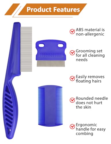 Flea Comb for Cats Dogs, 6 Pack Flea and Lice Grooming Comb Set for Cats, Pet Grooming Tools for Small, Medium & Large Pets (Pink & Blue) - color: Blue&Pink 8P