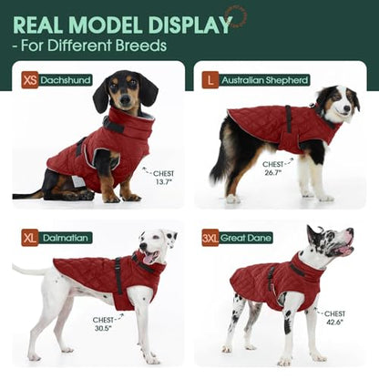 Kuoser Dog Coat Warm Fleece Lining Turtleneck Dog Jacket with Harness Built-in, Windproof Cold Weather Coats with Quick Release Buckle Pet Winter Snowsuit for Extra Large Dogs Great Dane, Red 3XL - color: Red, size: Xxx-large (Chest Girth: 42.5")