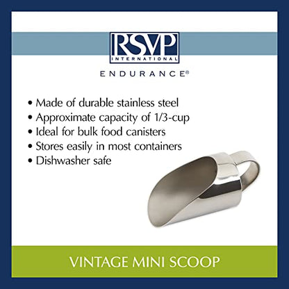 RSVP International Endurance Kitchen Collection Measuring Tools, Dishwasher Safe, Vintage Mini Scoop, Stainless Steel - size: Mini Scoop (Pack of 1)